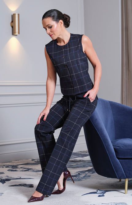 Travel Gilet Herringbone Print Dark Blue Petrol 202658