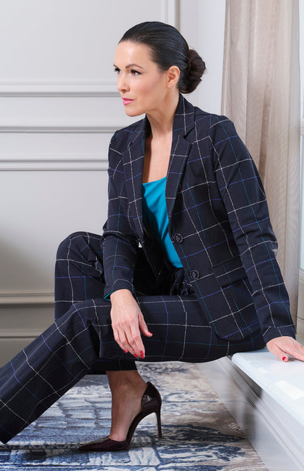 Travel Blazer Herringbone Print Dark Blue Petrol 202015