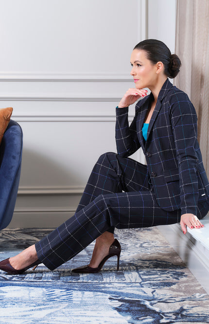 Travel Blazer Herringbone Print Dark Blue Petrol 202015