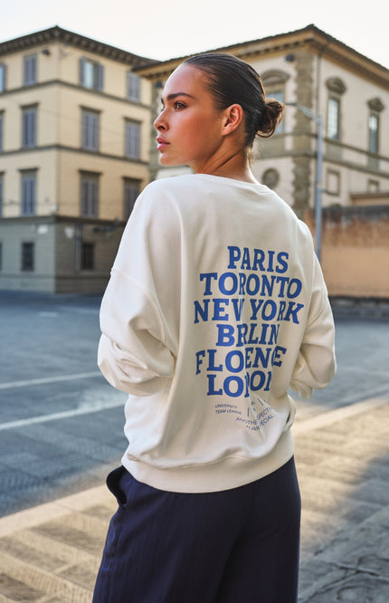 EsQualo Sweater Cities Offwhite Blue SP26.05019 Stretchshop.nl