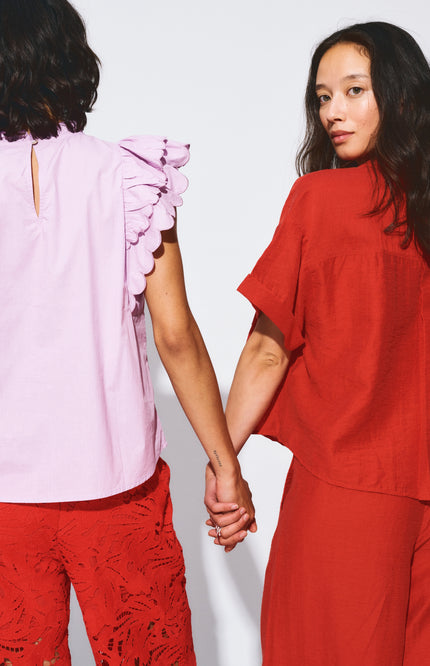 POM Amsterdam Blouse Bloom Red SP9582 Stretchshop.nl