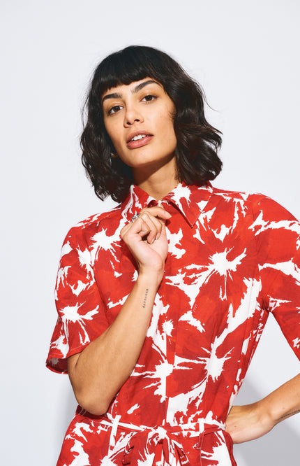 POM Amsterdam Jumpsuit Bubble Bloom Red Linen SP9591 Stretchshop.nl