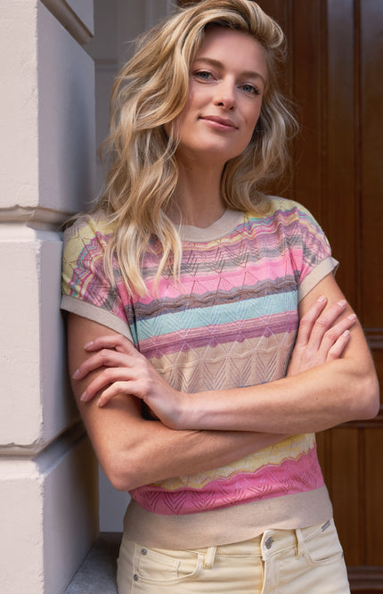 Red Button Top Jerry Multi Stripe SRB4775 Stretchshop.nl