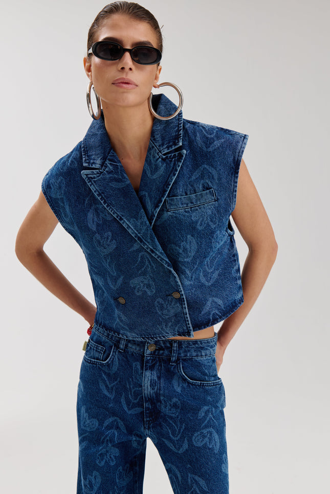 Harper & Yve Gilet Esmee Mid Blue SS6D203 Stretchshop.nl