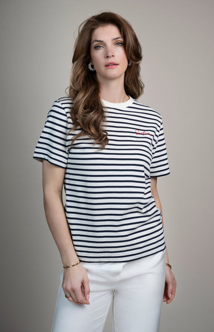 Elvira Casuals T-shirt Celine Striped Navy Stretchshop.nl