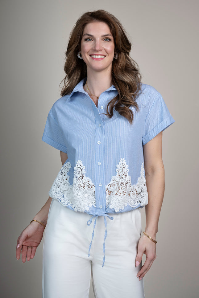 Elvira Casuals Blouse Renate Striped Blue Stretchshop.nl