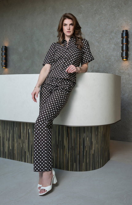 Elvira Casuals Broek Jade Brown Dot Stretchshop.nl