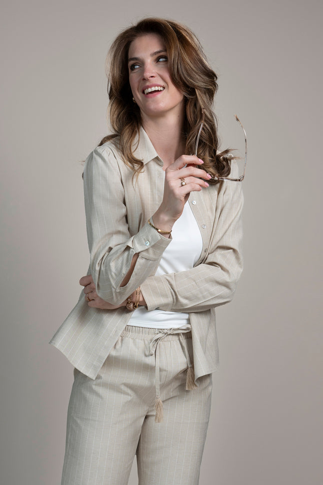 Elvira Casuals Blouse Jessie Sand Stripe Linnen Stretchshop.nl