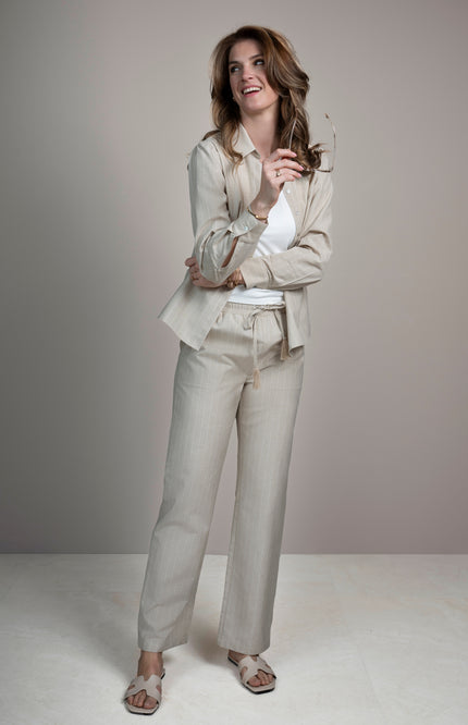 Elvira Casuals Broek Jessie Sand Stripe Linnen Stretchshop.nl