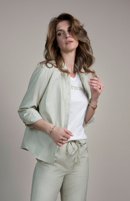 Elvira Casuals Blouse Jessie Sage Stripe Linnen Stretchshop.nl
