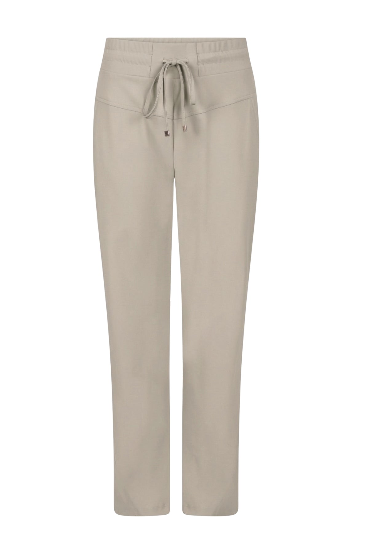 Zoso Travel broek Joy Sage 262 in sagegroene kleur, getoond in studiofoto met elastische taille en comfortabele pasvorm
