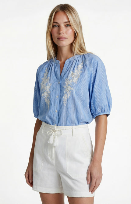 G-maxx Blouse Edith Ice Blue Offwhite Stretchshop.nl