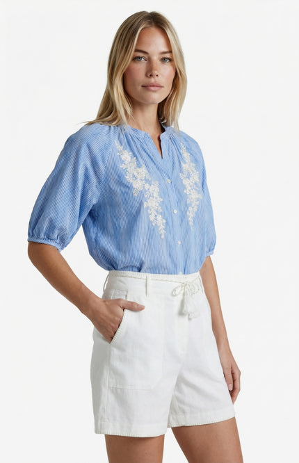 G-maxx Blouse Edith Ice Blue Offwhite Stretchshop.nl