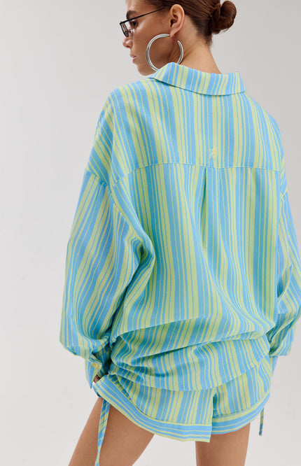 Harper & Yve Blouse Yelena Blue Yellow Stripe HS6P608 Stretchshop.nl