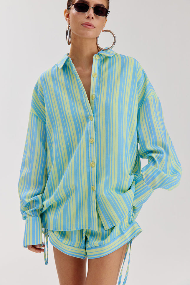 Harper & Yve Blouse Yelena Blue Yellow Stripe HS6P608 Stretchshop.nl