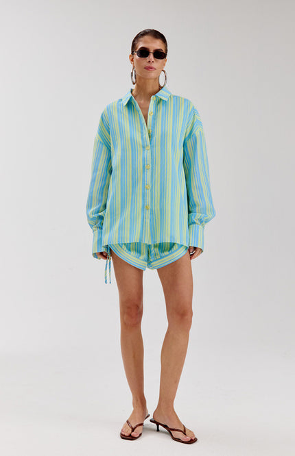 Harper & Yve Blouse Yelena Blue Yellow Stripe HS6P608 Stretchshop.nl