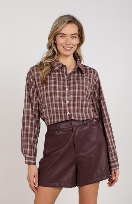 Nukus Blouse Macy Check Cherry Rose NKF02260 Stretchshop.nl
