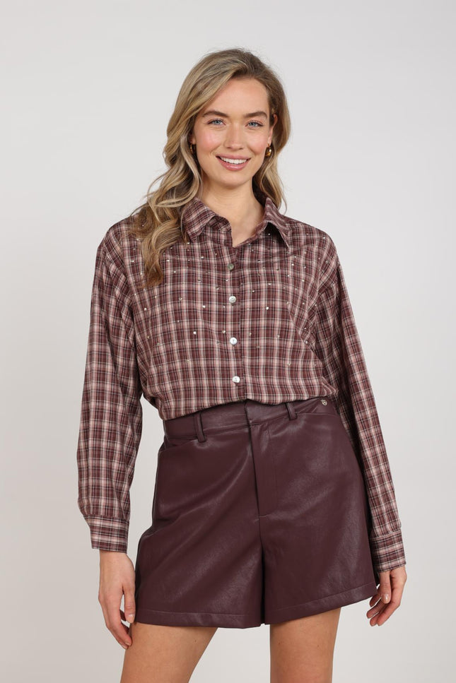 Nukus Blouse Macy Check Cherry Rose NKF02260 Stretchshop.nl