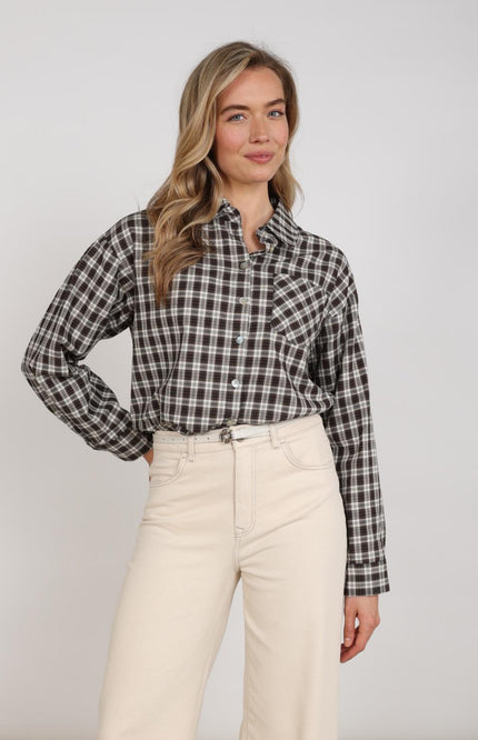 Nukus Blouse Macy Check Offwhite Chocolate NKF02261 Stretchshop.nl