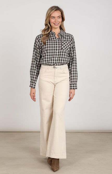 Nukus Blouse Macy Check Offwhite Chocolate NKF02261 Stretchshop.nl