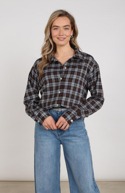 Nukus Blouse Newport Chocolate Sky NKF02262 Stretchshop.nl