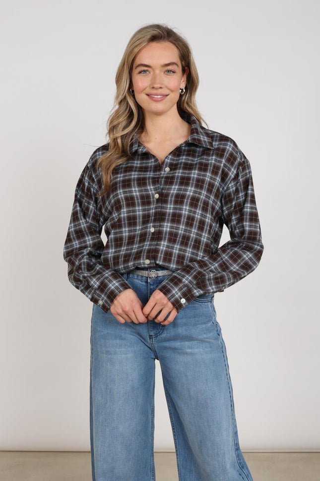 Nukus Blouse Newport Chocolate Sky NKF02262 Stretchshop.nl