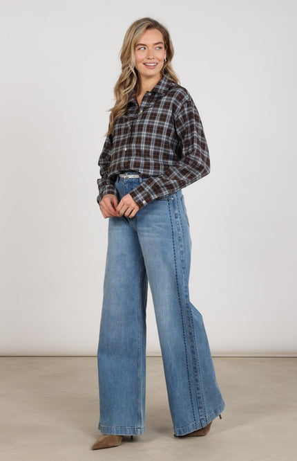 Nukus Blouse Newport Chocolate Sky NKF02262 Stretchshop.nl
