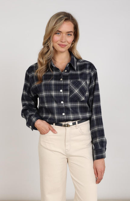 Nukus Blouse Macy Check Navy Offwhite NKF02263 Stretchshop.nl