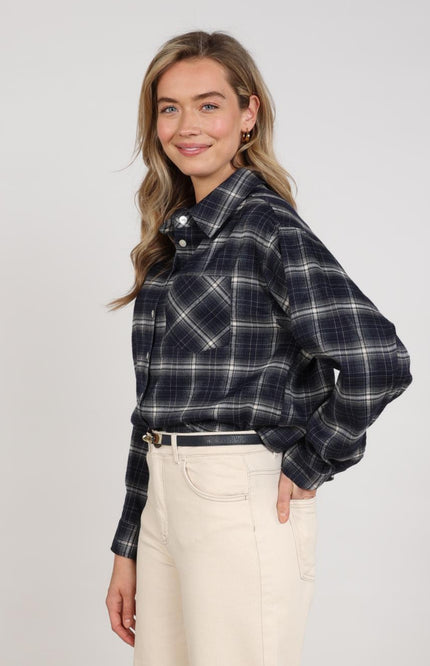 Nukus Blouse Macy Check Navy Offwhite NKF02263 Stretchshop.nl