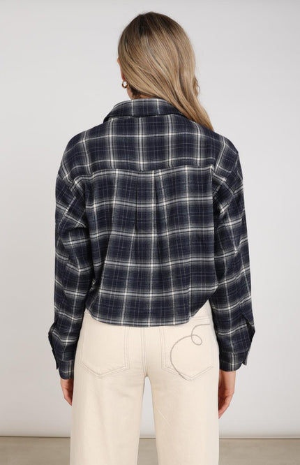 Nukus Blouse Macy Check Navy Offwhite NKF02263 Stretchshop.nl