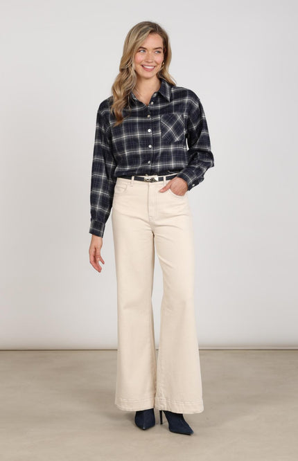 Nukus Blouse Macy Check Navy Offwhite NKF02263 Stretchshop.nl