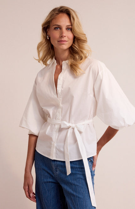 Tramontana Blouse Poplin Bow Detail Offwhite O02-19-301 1 Stretchshop.nl