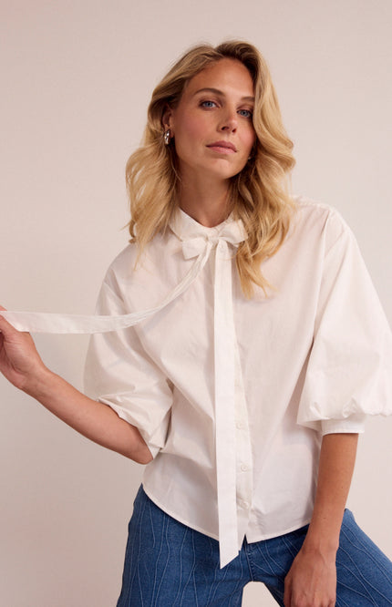 Tramontana Blouse Poplin Bow Detail Offwhite O02-19-301 1 Stretchshop.nl