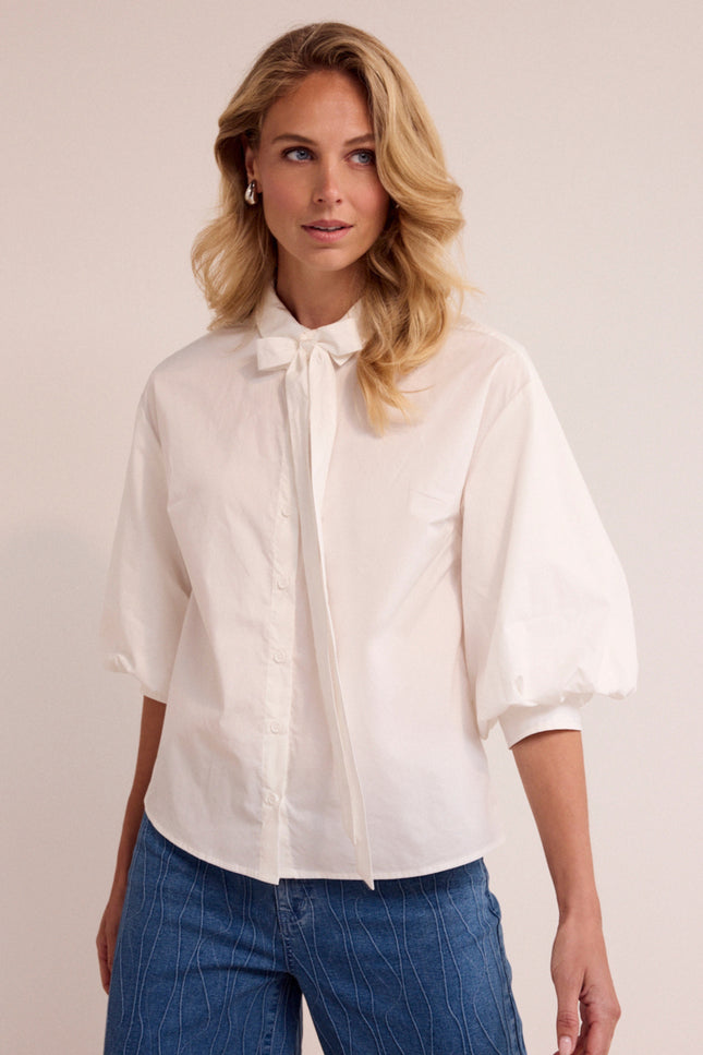 Tramontana Blouse Poplin Bow Detail Offwhite O02-19-301 1 Stretchshop.nl