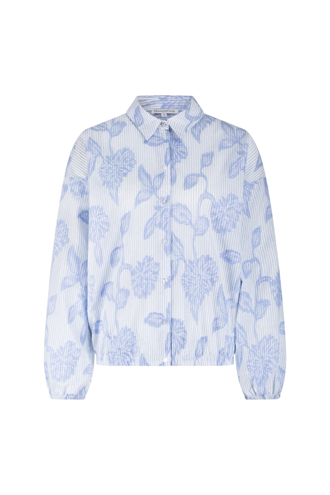 Tramontana Blouse Striped Flower Pattern Breezy Blue O12-19-301 1 Stretchshop.nl