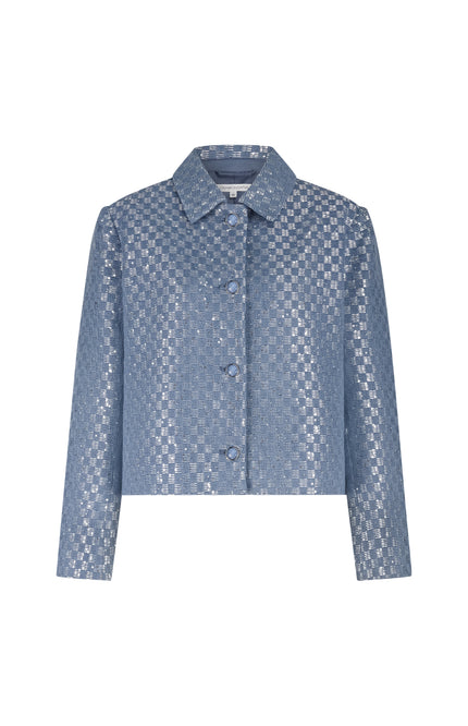 Tramontana Jacket Checkered Tweed Mid Blue Q01-19-801 1 Stretchshop.nl