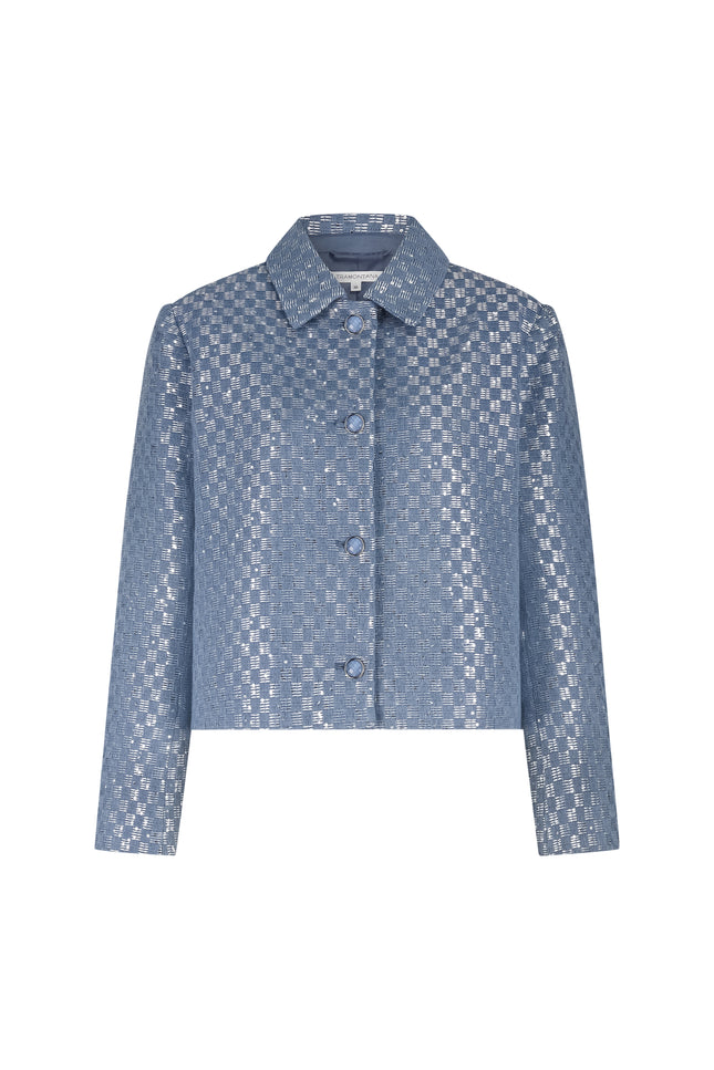 Tramontana Jacket Checkered Tweed Mid Blue Q01-19-801 1 Stretchshop.nl