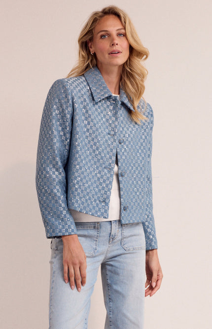 Tramontana Jacket Checkered Tweed Mid Blue Q01-19-801 1 Stretchshop.nl
