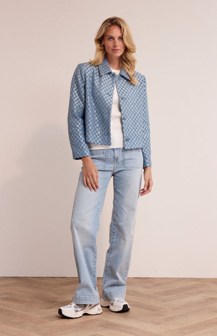 Tramontana Jacket Checkered Tweed Mid Blue Q01-19-801 1 Stretchshop.nl