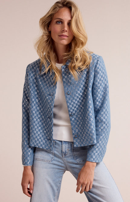 Tramontana Jacket Checkered Tweed Mid Blue Q01-19-801 1 Stretchshop.nl