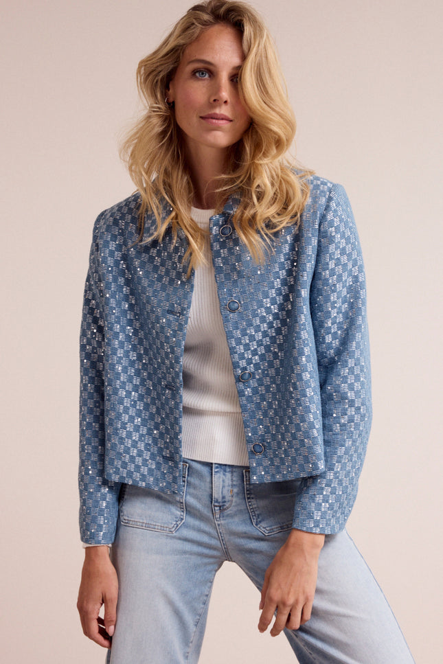 Tramontana Jacket Checkered Tweed Mid Blue Q01-19-801 1 Stretchshop.nl