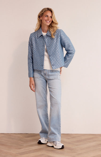 Tramontana Jacket Checkered Tweed Mid Blue Q01-19-801 1 Stretchshop.nl