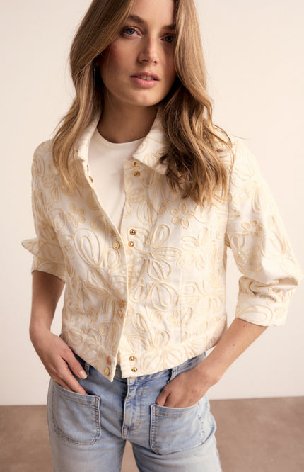 Tramontana Jacket Embroidered Denim Offwhite C38-19-801 2 Stretchshop.nl