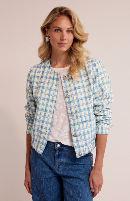 Tramontana Jacket Round-Neck Tweed Blue Melange Q02-19-802 1 Stretchshop.nl