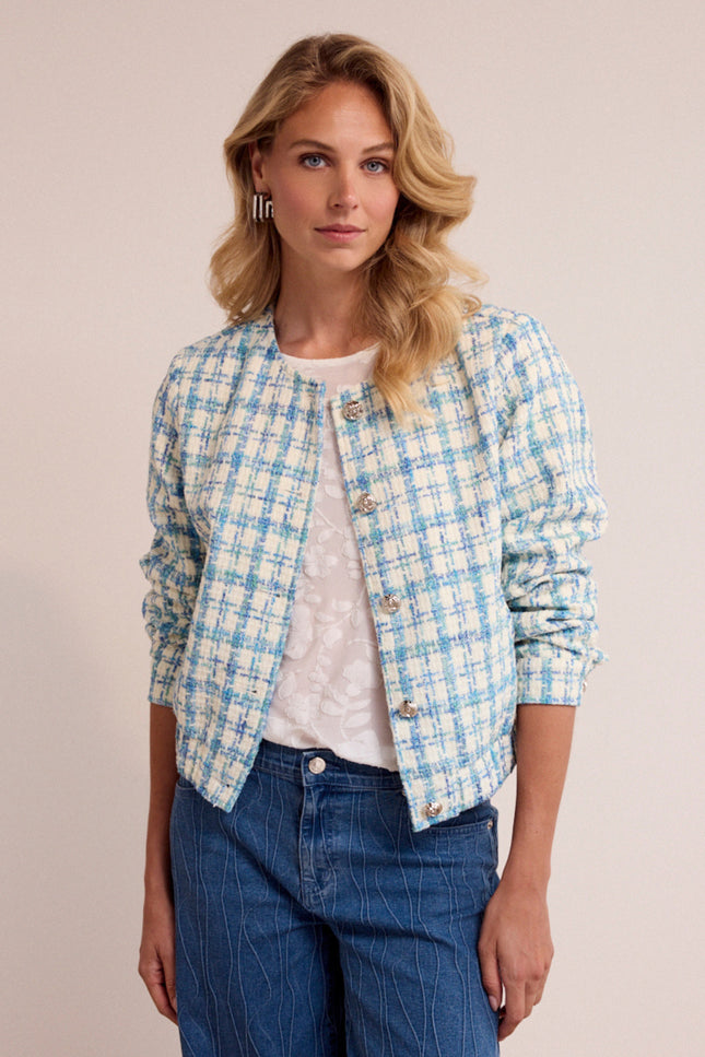 Tramontana Jacket Round-Neck Tweed Blue Melange Q02-19-802 1 Stretchshop.nl