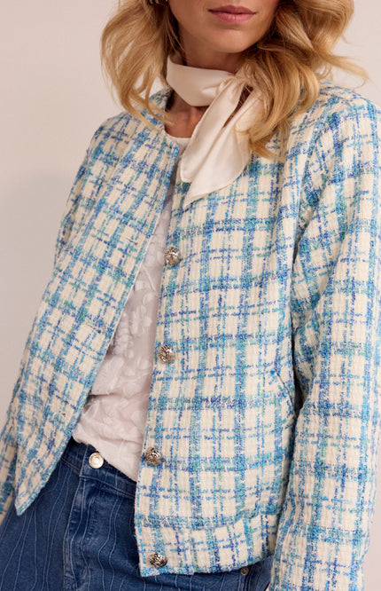 Tramontana Jacket Round-Neck Tweed Blue Melange Q02-19-802 1 Stretchshop.nl