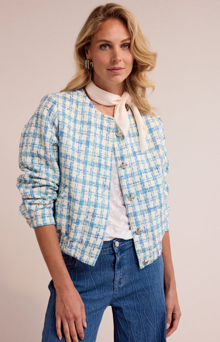 Tramontana Jacket Round-Neck Tweed Blue Melange Q02-19-802 1 Stretchshop.nl