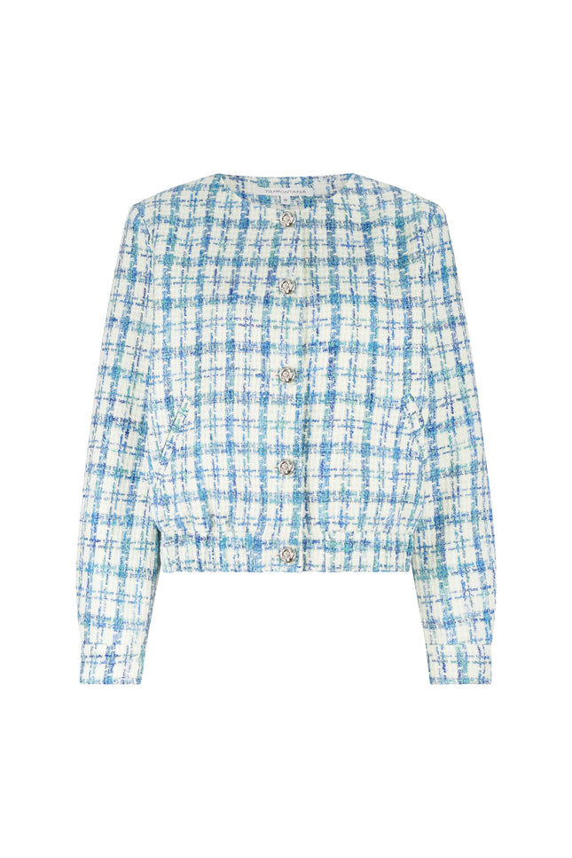 Tramontana Jacket Round-Neck Tweed Blue Melange Q02-19-802 1 Stretchshop.nl