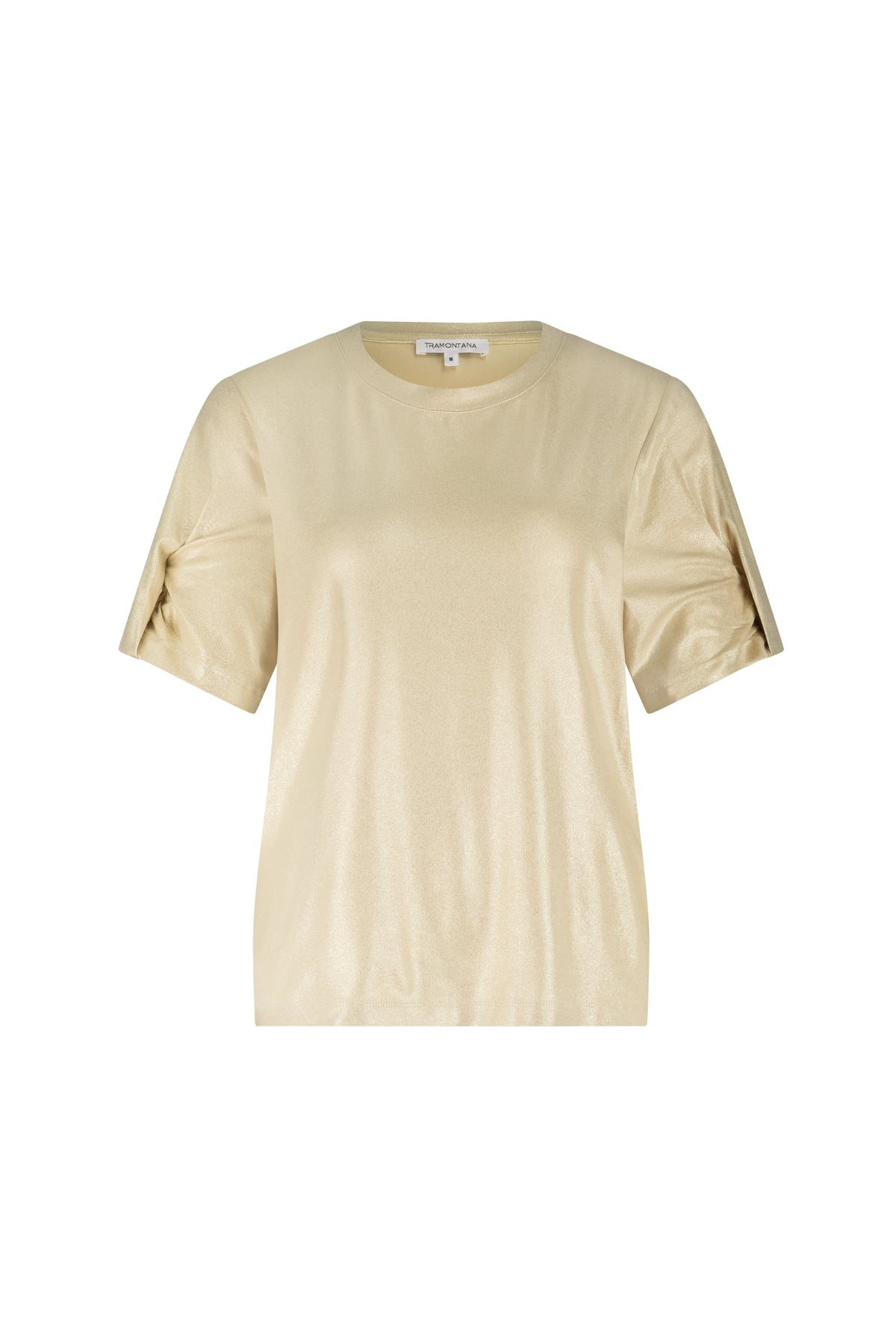 Tramontana T-shirt Coated Pebble D02-19-401, close-up van het katoenen T-shirt met pebble-textuur.