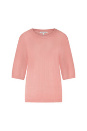 Tramontana trui van slub garen in peach kleur, zachte textuur, comfortabel en stijlvol damesmode item.